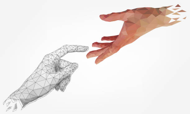 illustrations, cliparts, dessins animés et icônes de l’homme et le robot mains polygonales - humain robot