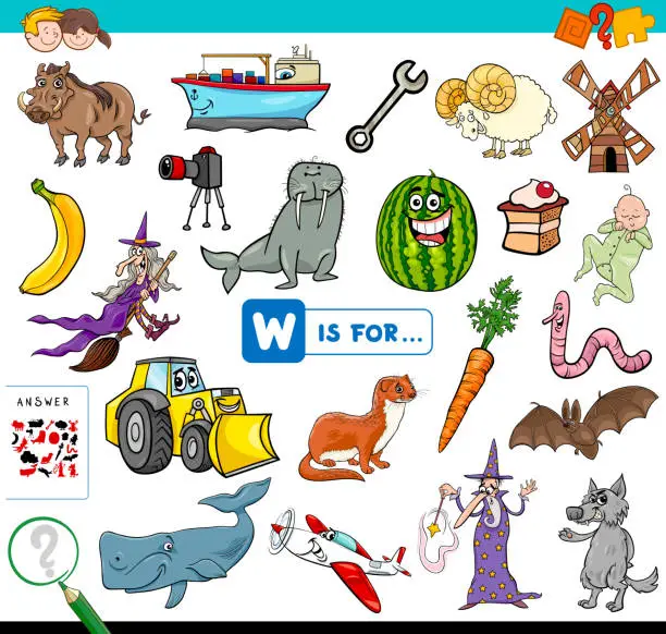 Vector illustration of W is for educational game for children