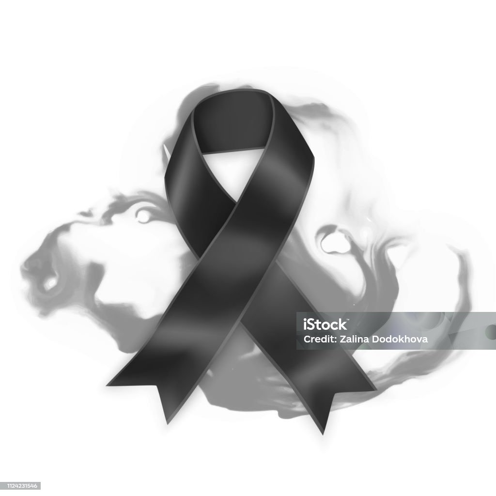 Black awareness ribbon on white background. Mourning and melanoma symbol Black awareness ribbon on white background. Mourning and melanoma symbol, Vector EPS 10 illustration Alertness stock vector