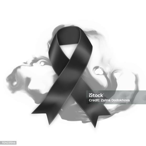 Black Awareness Ribbon On White Background Mourning And Melanoma Symbol Stock Illustration - Download Image Now