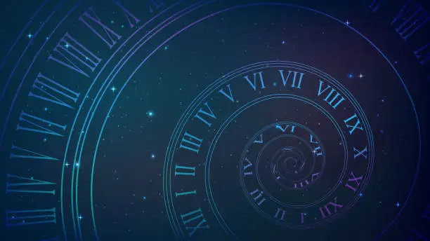 Vector illustration of Spiral clock. Time, eternity metaphor