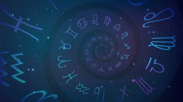 Vector illustration of Spiral zodiac signs in space