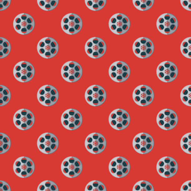Movies Seamless Pattern A seamless pattern created from a single flat design icon, which can be tiled on all sides. File is built in the CMYK color space for optimal printing and can easily be converted to RGB. No gradients or transparencies used, the shapes have been placed into a clipping mask. seamless wallpaper video stock illustrations