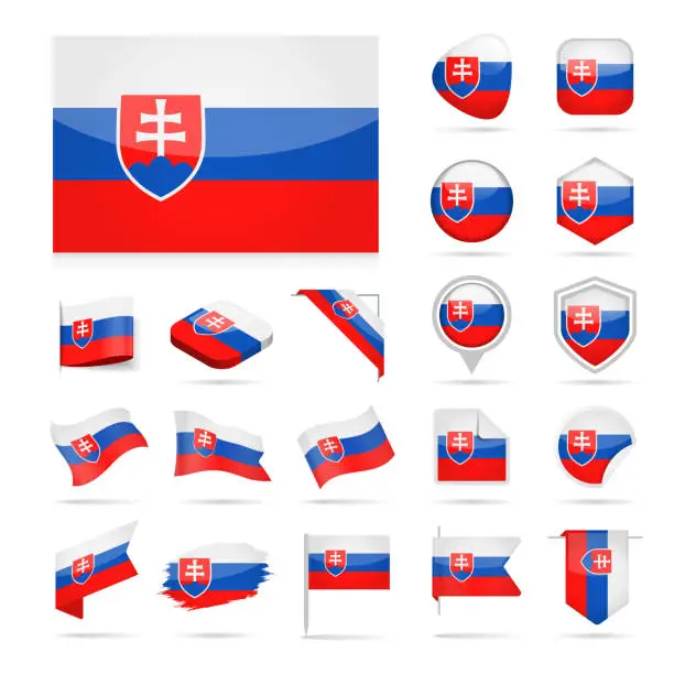 Vector illustration of Slovakia - Flag Icon Glossy Vector Set