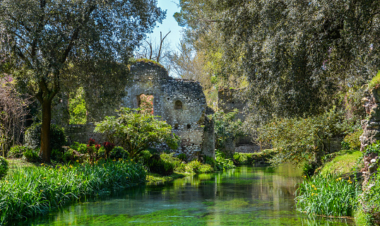 Garden of Ninfa, landscape garden in the territory of Cisterna di Latina, in the province of Latina, central Italy.