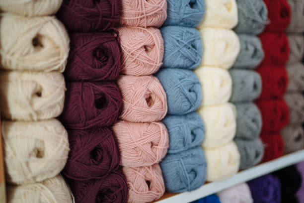 istock Colorful Wool Balls on Shelf Compartment 1124239394