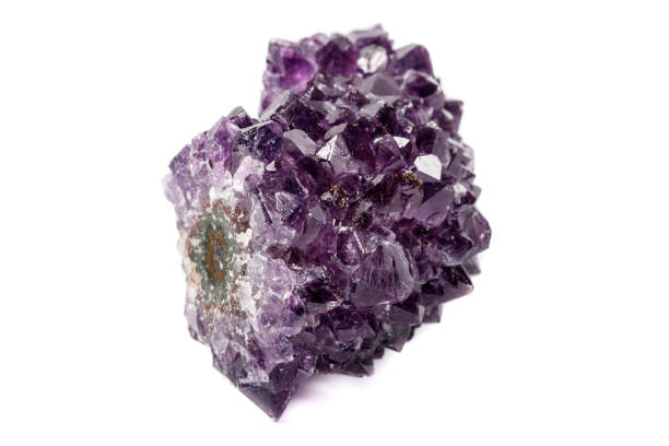 istock Macro mineral stone Amethysts eye crystals on white background 1124242092