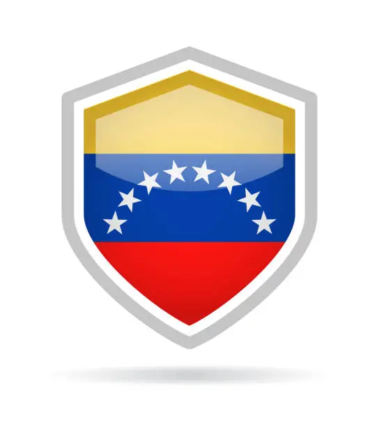 Vector illustration of Venezuela - Shield Flag Vector Glossy Icon