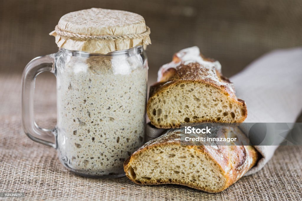 The leaven for bread is active. Startersourdough. The concept of a healthy diet The leaven for bread is active. Starter
sourdough. The concept of a healthy diet Sourdough Bread Stock Photo