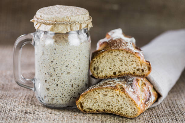 o fermento para pão é ativo. acionador de partida
garimpeiro. o conceito de uma dieta saudável - yeast dough - fotografias e filmes do acervo