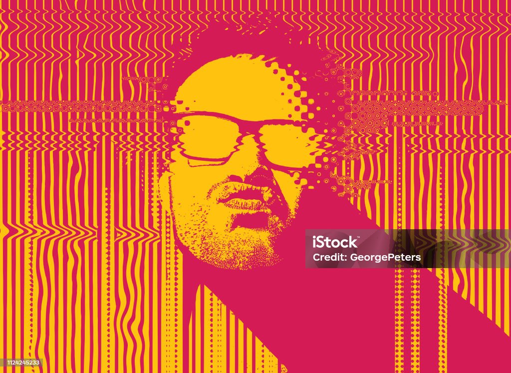 Portrait of a male Rapper with glitch technique Illustration of a rapper with glitch technique Rap stock vector