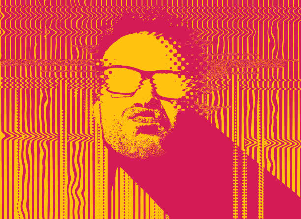 Portrait of a male Rapper with glitch technique Illustration of a rapper with glitch technique stubble stock illustrations