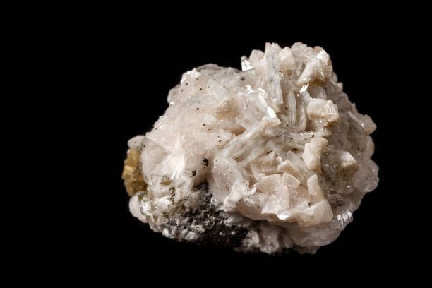 istock Macro mineral stone Baryta On Fluorite On a black background 1124245460