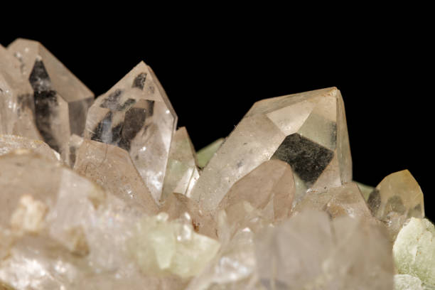 istock Macro mineral stone Prehnite quartz on a black background 1124245555