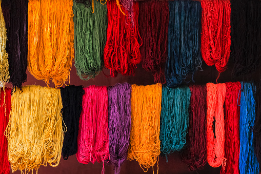 Various colours of dyed alpaca wool.