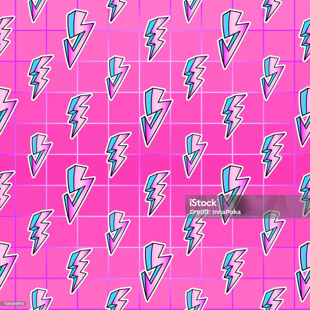 Pink Thunder Pattern Lightning Strikes Seamless Pattern Bright Pink Background Thunder ...