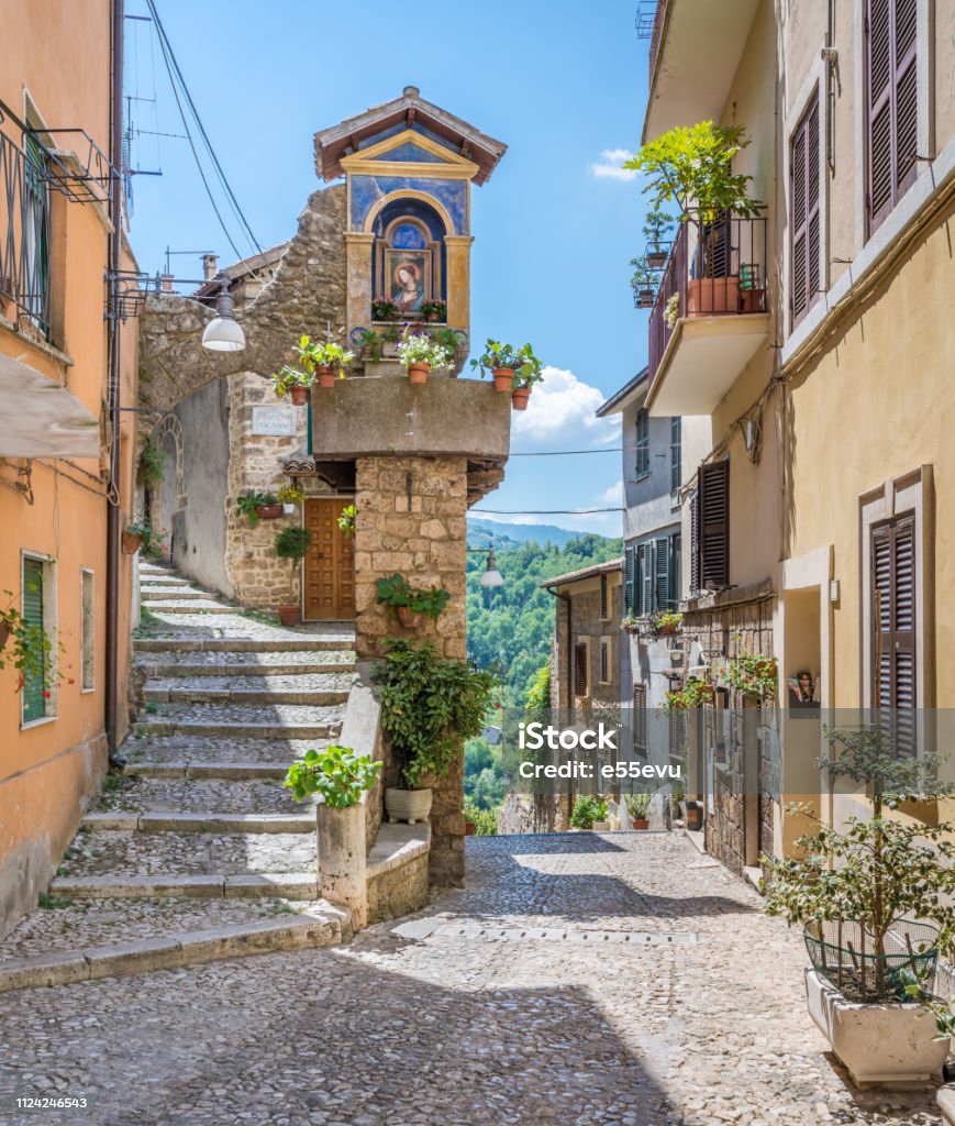 Subiaco old town in a summer morning, province of Rome, Latium, central Italy. Rome - Italy Stock Photo