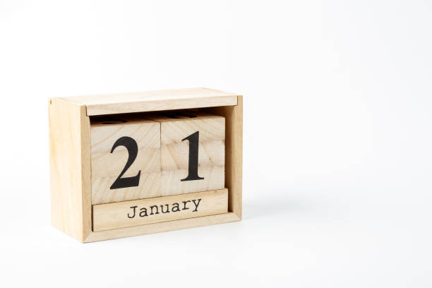 istock Wooden calendar January 21 on a white background 1124247959