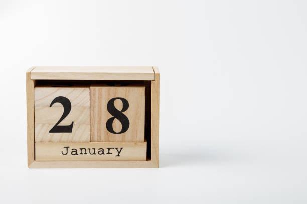 istock Wooden calendar January 28 on a white background 1124248699