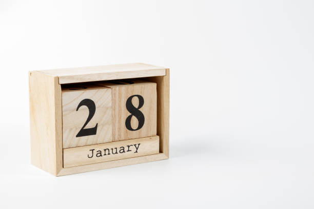 istock Wooden calendar January 28 on a white background 1124248896