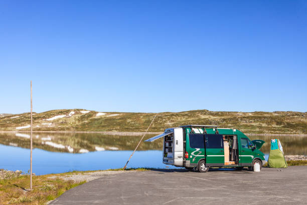 istock Camper car with shower bath tent, Norway 1124249169