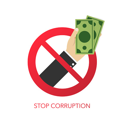 Stop corruption. Businessman refusing the offered bribe. Vector stock illustration