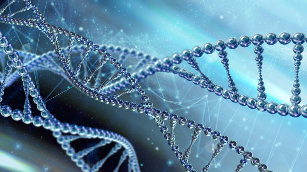 istock Scientific medical background with DNA stylized molecule 1124255061