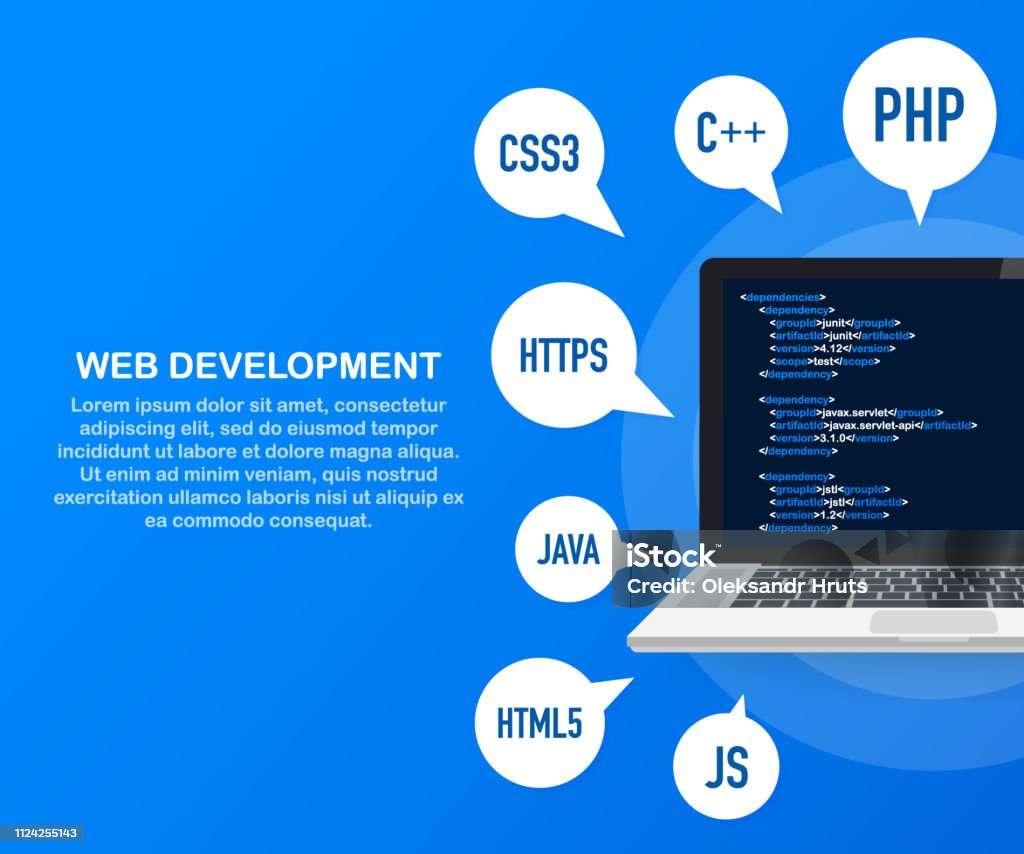 Programming Web Development Concept Code On The Screen Laptop Vector ...
