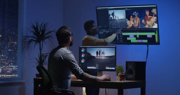 istock Young man editing video inside the room 1124258602