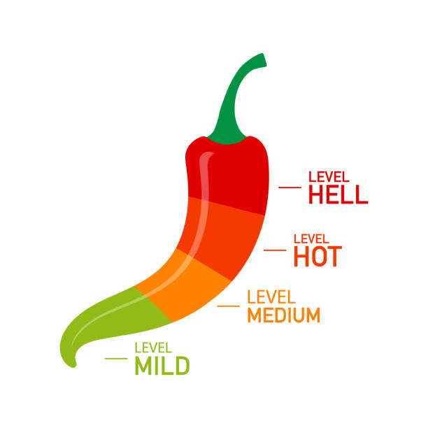 stockillustraties, clipart, cartoons en iconen met hete rode peper kracht schaal indicator met mild, medium, warm en hel posities. vectorillustratie. - chili fire
