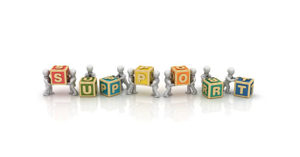 istock Business People Carrying SUPPORT Buzzword Cubes Blocks - 3D Rendering 1124259913