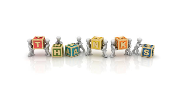 istock Business People Carrying THANKS Buzzword Cubes Blocks - 3D Rendering 1124259939