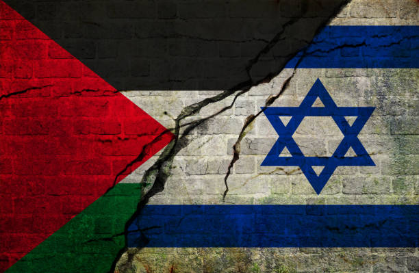 istock Palestinian and Israeli flag, conflict concept 1124262253