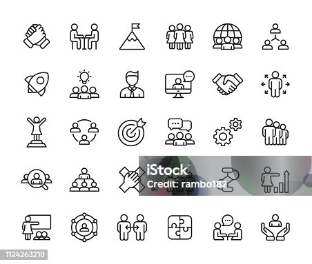 istock Teamwork Line Icons. Editable Stroke. Pixel Perfect. For Mobile and Web. Contains such icons as Leadership, Handshake, Recruitment, Organizational Structure, Communication. 1124263210