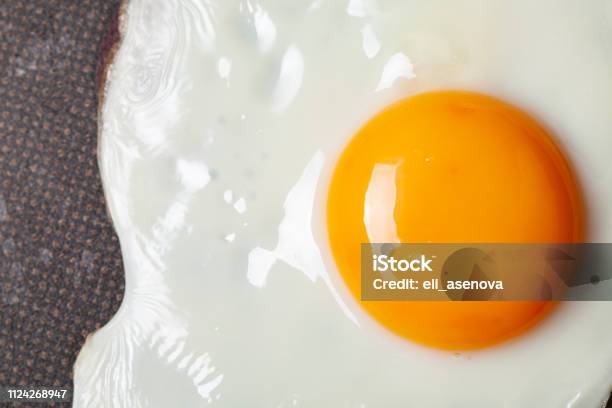 Fried Egg In Pan Macro Stock Photo - Download Image Now - Macrophotography, Pan - Greek God, American Culture