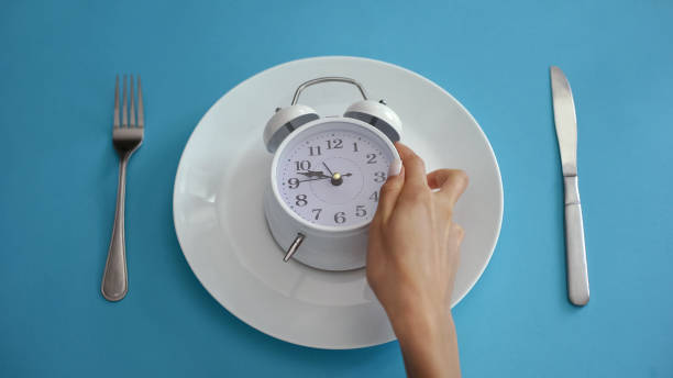 daily regime alarm clock on plate adhere to diet time proper nutrition