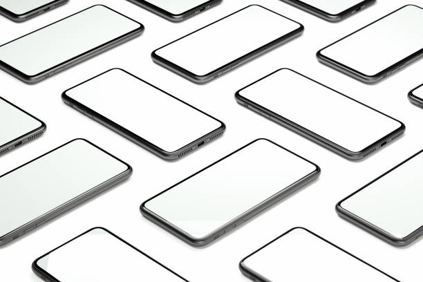 istock Mobile phones with blank screens on white background. 3d rendering. 1124272340