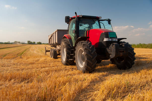 istock Tractor on the agricultural field during harvest 1124275592