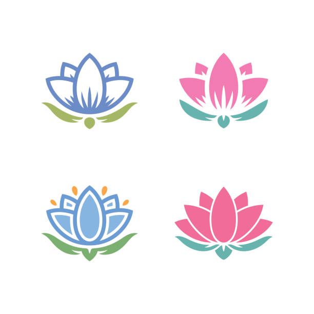набор значков лотоса - lotus water lily water flower stock illustrations