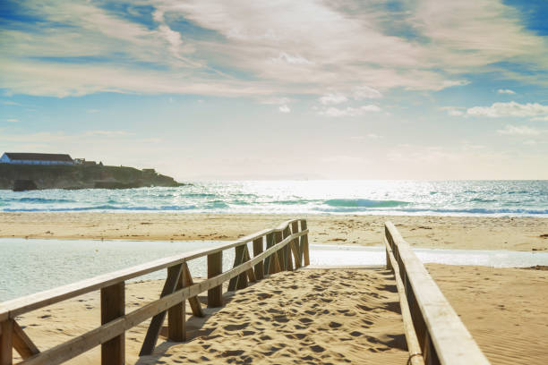 istock wooden bridge on a sandy beach 1124292973