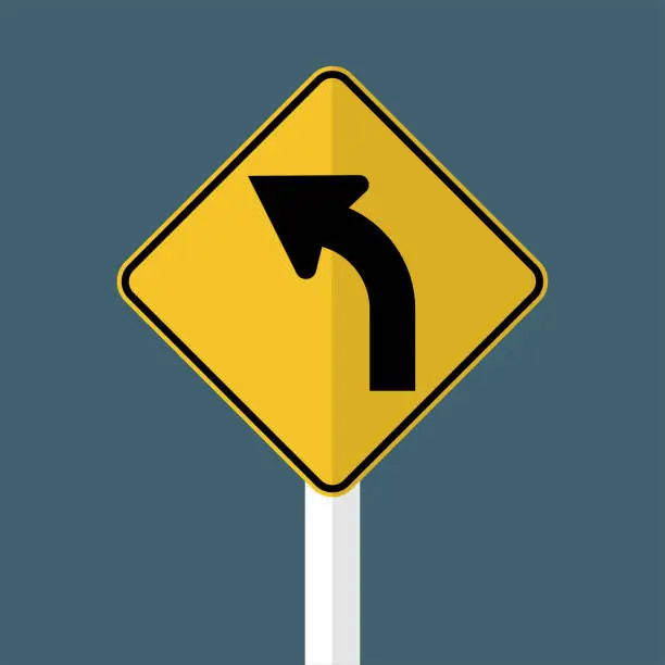 Vector illustration of Left Curve Ahead Sign