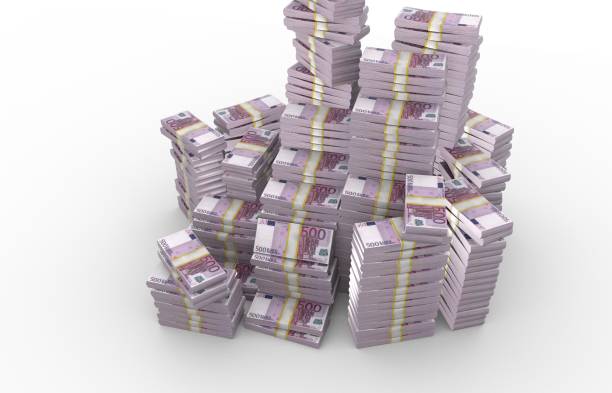 istock Stacks of 500 EUR over white background 1124298791