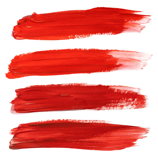 白で隔離赤いストロークのブラシのセット - アクリル画 ストックフォトと画像