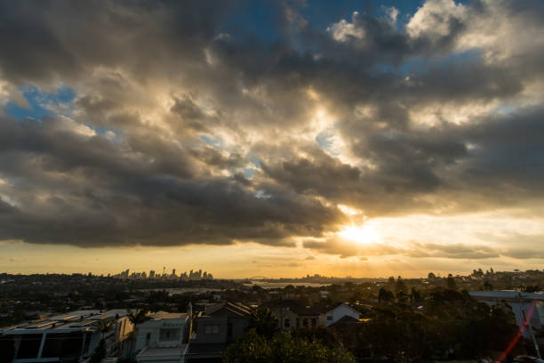 istock Generic cityscape on a cloudy day in dusk sunset 1124311999