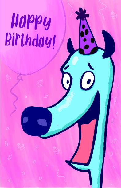 doğum günün kutlu mutlu köpek eğlenceli grafik - ian stock illustrations