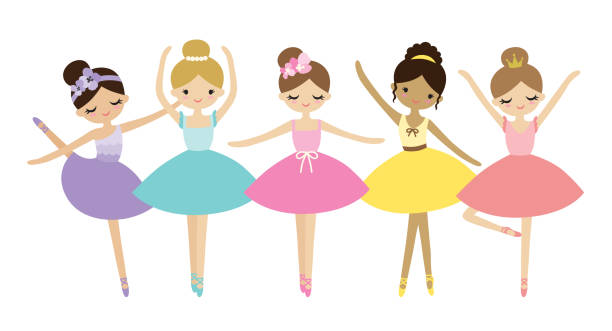 Cute Dancing Little Ballerinas Vector Illustration. vector art illustration