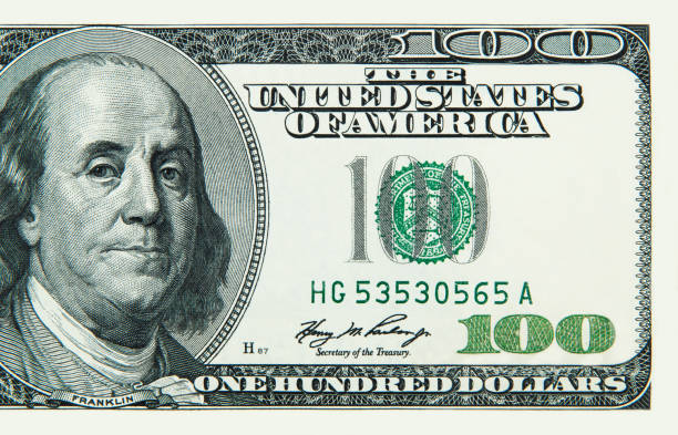 istock Part of a hundred American dollar bill close-up. 1124323416