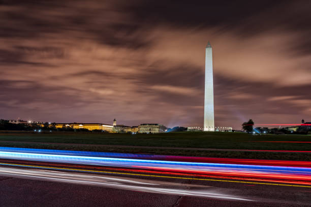 istock Light Trails infront of the Washington Monument 1124325484