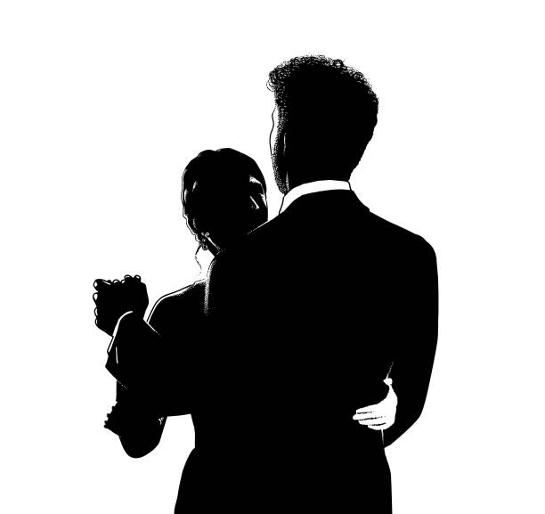 ilustrações de stock, clip art, desenhos animados e ícones de bride and bridegroom wedding first dance - wedding bride wedding reception silhouette