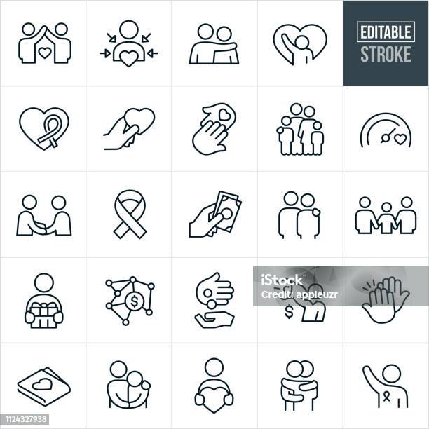 Charitable Giving Line Icons Editable Stroke Stock Illustration - Download Image Now - Icon Symbol, Community, Community Outreach